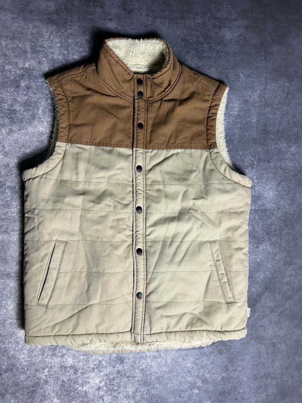 Departwest Mens Brown And Tan Quilted Sherpa Lined Vest Size Large